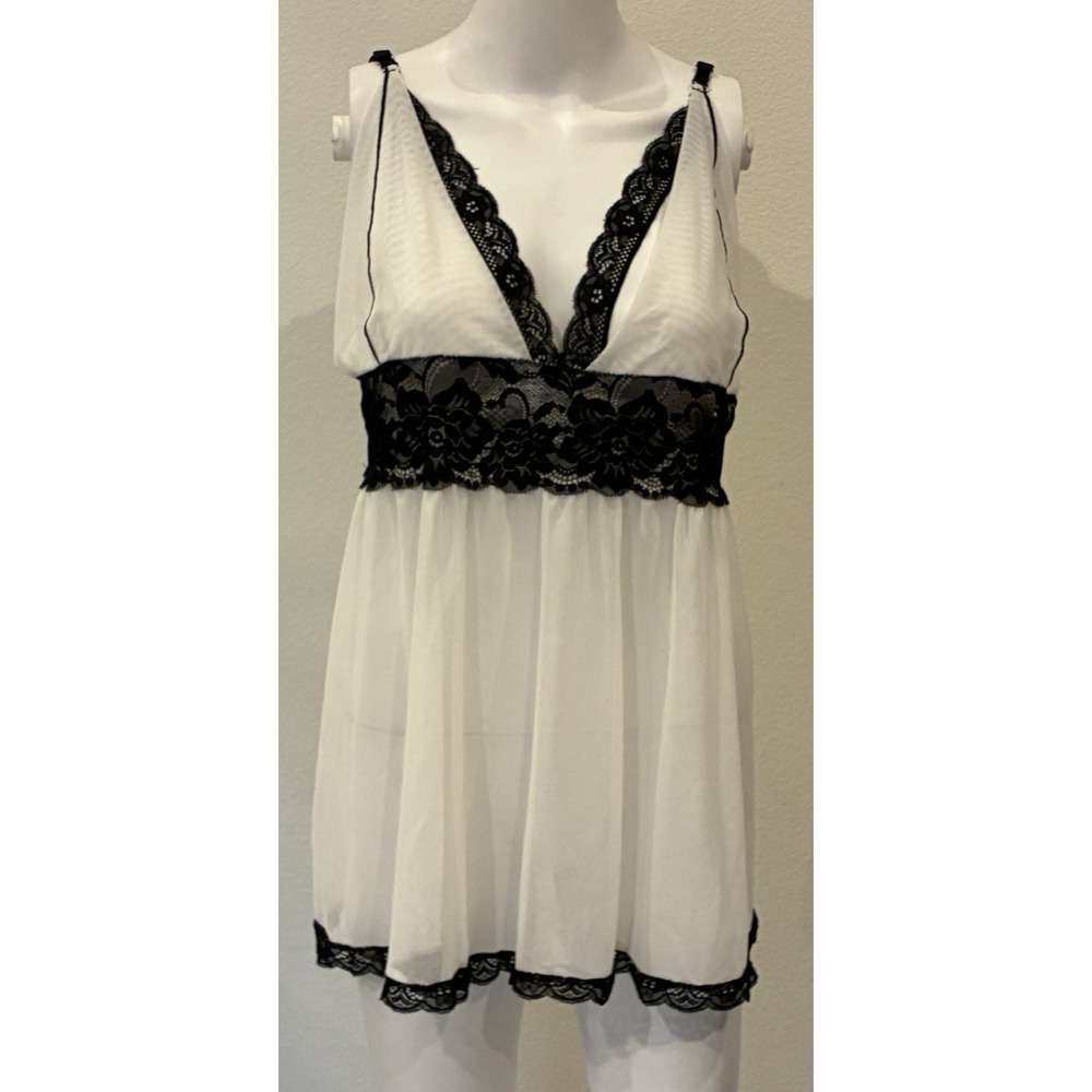 Y2K Babydoll Lace Slip Dress Sheer Lingerie 3XL White Black‎ Wedding Coquette